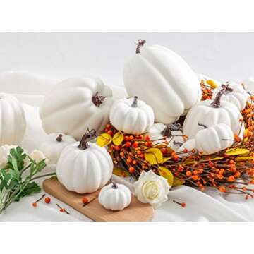 Oyydecor 12Pcs Assorted Sizes Artificial Pumpkins Decoration Harvest Fall White Pumpkins Fake Foam Pumpkins for Fall Autumn Decor Thanksgiving Halloween Decorations (White, 12pcs)