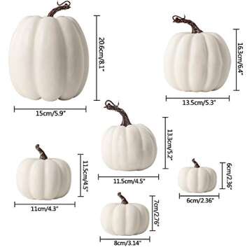 Oyydecor 12Pcs Assorted Sizes Artificial Pumpkins Decoration Harvest Fall White Pumpkins Fake Foam Pumpkins for Fall Autumn Decor Thanksgiving Halloween Decorations (White, 12pcs)