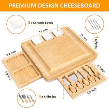 Charcuterie Board Set - FamRica Cheese Board with 2 Drawers, Bamboo Cheese Tray Serving Board - Unique Mothers Day Gifts, Wedding, Housewarming, Birthday Gifts