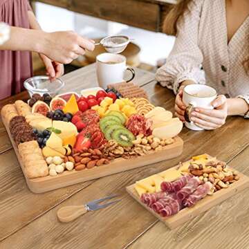 Charcuterie Board Set - FamRica Cheese Board with 2 Drawers, Bamboo Cheese Tray Serving Board - Unique Mothers Day Gifts, Wedding, Housewarming, Birthday Gifts