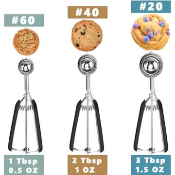 HOMURE H Cookie Scoop Set, Include 1 Tbsp/2 Tbsp/3 Tbsp, Cookie Scoops for Baking Set of 3, Cookie Dough Scoop, 18/8 Stainless Steel, Good Grip, Non-Slip, for Cookie Cupcake Muffin Ice Cream waffle