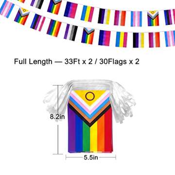 LoveVC 2 Packs Progress Rainbow Gay Pride Flag Banner String LGBTQ Inclusive Bunting Flags,66 Feet 60 Flags