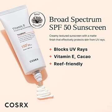 COSRX Vitamin E Vitalizing Face Sunscreen SPF 50, 1.69 fl oz, SPF Moisturizer, Lightweight under Makeup, Travel Essentials, Summer Essentials, Korean Skin Care, Korean Sunscreen for Face