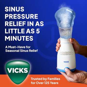 Vicks Sinus Inhaler - Personal Steam Inhaler for Sinus Relief, Allergies, Congestion, Cough & Colds, Facial Steamer, Soothes Nasal & Throat Passages, Use with VapoPads (1 Included), FSA & HSA Eligible