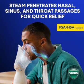 Vicks Sinus Inhaler - Personal Steam Inhaler for Sinus Relief, Allergies, Congestion, Cough & Colds, Facial Steamer, Soothes Nasal & Throat Passages, Use with VapoPads (1 Included), FSA & HSA Eligible