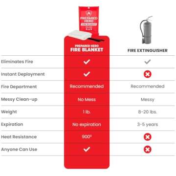 Prepared Hero Emergency Fire Blanket - 2 Pack - Fire Suppression Blanket for Kitchen, 40” x 40” Fire Blanket for Home, Fiberglass Fire Blanket