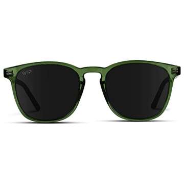 WearMe Pro Polarized Modern Rounded Square Men's Sunglasses (Green Frame/Black Lens)