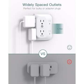 2-Pack Surge Protector Outlet Extender, Outlet Splitter, 6 AC Multi Plug Wall Outlet, Outlet Adapter with 1800J, Plug Extension Outlet for Home Office Dorm Room