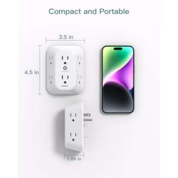 2-Pack Surge Protector Outlet Extender, Outlet Splitter, 6 AC Multi Plug Wall Outlet, Outlet Adapter with 1800J, Plug Extension Outlet for Home Office Dorm Room