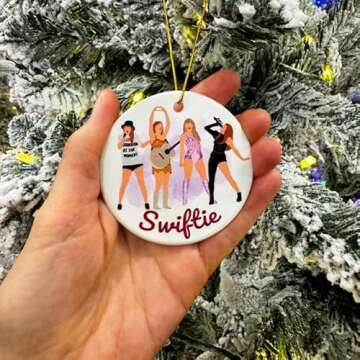 Zilker Home Swift Fan Christmas Ornaments - Glam Pop Style Decorative Hanging Ornament, Colorful Music Inspired Ceramic Ornaments for Tree Decorations, Gift Box Included - Ideal Gift for Music Lovers