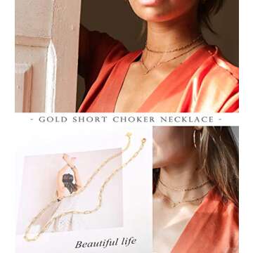 18k Gold Paperclip Choker Necklace for Women