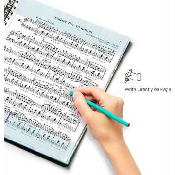Sheet Music Folder (1 Pack, Black) – 40 Sleeves Display 80 Pages Spiral Binder Organizer for Music Stand – Fits Letter Size 8.5 x 11 Inch – Direct Page Writing with Detachable Name Tag