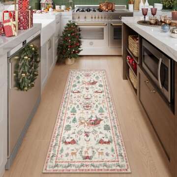 Lahome Christmas Runner Rug 2x6 Beige Runners for Hallways,Kitchen Rugs Non Slip Washable Entryway Carpet Runner,Soft Christmas Tree Santa Claus Runners for Bathroom Holiday Decor(2'x6',Beige)