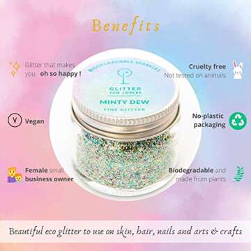 Minty Dew biodegradable fine grade minty pastel eco glitter (15ml/8g) by Glitter Eco Lovers. Glitter for skin, hair, nails and crafts.