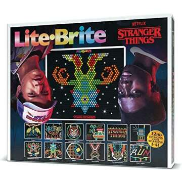 Lite Brite Stranger Things Special Edition - Best of 4 Seasons - Featuring Icons & Themes from The Netflix Series Includes High Definition Grid, 12 HD Templates, 650 Colorful Mini Pegs, Fans 14+, for 14-100 years