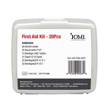 DMI Mini 20-Piece First-Aid Kit, All-Purpose Use for Minor Cuts and Scrapes, Durable Water-Resistant Case, Convenient and Portable, FSA & HSA Eligible