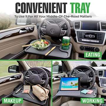 lebogner Steering Wheel Tray, Car Tray for Eating, Hook On Steering Wheel Desk for Food, Laptop and Car Accessories, Car Road Trip Must Haves Gadgets Car Table (Black)