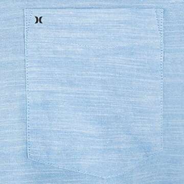 Hurley Men's One and Only Textured Short Sleeve Button Up, blue ox, XL