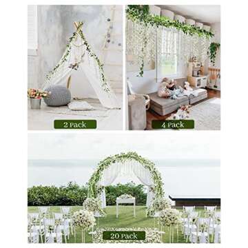 JACKYLED 40 Branches Wisteria Hanging Flowers 6 Feet Artificial White Wisteria Vine Silk Wisteria Flowers Garland for Wedding Arch Party Garden Home Decor (4 Packs)