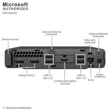 HP EliteDesk 800 G5 Mini i7 Desktop, 800G5 Micro Computer PC Core i7-9700, 16GB RAM, 512GB SSD, Wireless Keyboard, 4K Support, DP, WiFi, BT Windows 11 Pro (Renewed)