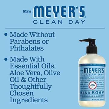 MRS. MEYER'S CLEAN DAY Hand Soap, Made with Essential Oils, Biodegradable Formula, Rain Water, 12.5 fl. oz