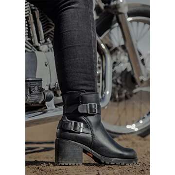 HARLEY-DAVIDSON FOOTWEAR Women's Lalanne Double Strap Motorcycle Boot, Black, 10