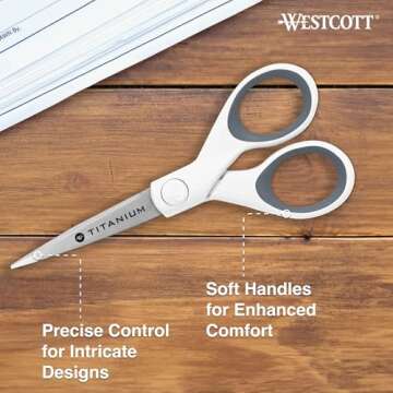 Westcott 5" Micro-Tip Fabric Scissors with Titanium-Bonded Blades - Ideal for Crafting, Sewing, and More