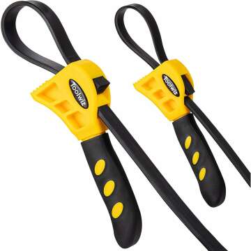 Toolwiz Strap Wrench Set - 2 Adjustable Rubber Wrenches for All Needs