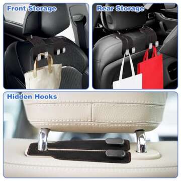 Car Headrest Hooks - Purse & Phone Holder Organizer