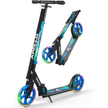 APOLLO Adult Scooter - Folding Kick Scooter for Teens and Adults Weighing up to 220 lbs. Foldable, with Big Wheels (XXL), and an LED Light-Up Wheel Option