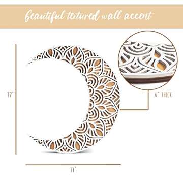 Mandala Moon Wall Decor White. Viory Moon Wall Art. 12" Crescent Moon Phase Wall Hanging. Moon Wall Decor, Bedroom Decor, Boho Decor, Celestial Decor, Moon Decor Wall Decorations Wood Art