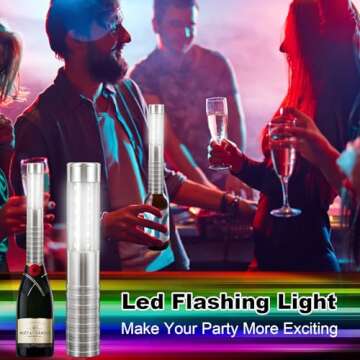 VYAOMLI 2 PCS LED Strobe Baton Lights Bottle Service Rechargeable Light, Reusable Handheld Champagne Bottle Light Topper for Party Nightclub Bar Wedding Concert Festival Activity (Silver, 2 Pack)