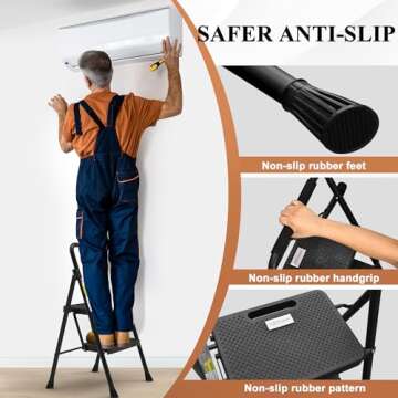 HBTower 2 Step Ladder with Anti-Slip Features