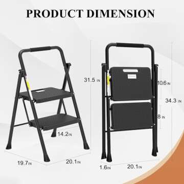 HBTower 2 Step Ladder with Anti-Slip Features