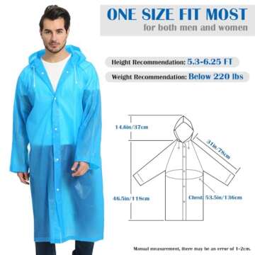 Opret 2 Pack Portable EVA Raincoats for Adults, Reusable Rain Ponchos with Hoods and Sleeves Lightweight Raincoats, Perfect for Outdoor Activities, Blue&Purple