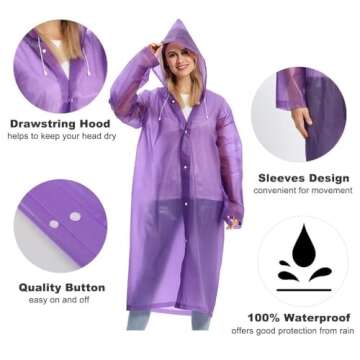 Opret 2 Pack Portable EVA Raincoats for Adults, Reusable Rain Ponchos with Hoods and Sleeves Lightweight Raincoats, Perfect for Outdoor Activities, Blue&Purple