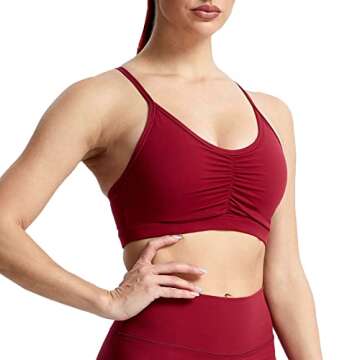 Aoxjox Sports Bras for Women Workout Fitness Ruched Training Baddie Cross Back Yoga Crop Tank Top (Rumba Red, Medium)