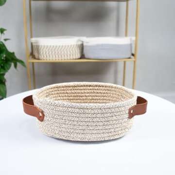 Small Woven Basket, Mini Cotton Rope Storage Basket, Tiny White Easter Basket, Shelf Basket, Oval Decorative Basket, Empty Gift Basket