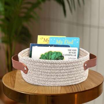 Small Woven Basket, Mini Cotton Rope Storage Basket, Tiny White Easter Basket, Shelf Basket, Oval Decorative Basket, Empty Gift Basket