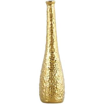 Deco 79 Ceramic Decorative Vase Slim Textured Bottleneck Centerpiece Vases with Varying Patterns, set of 3 Flower Vases for Home Decoration 4" x 4" x 12", Gold