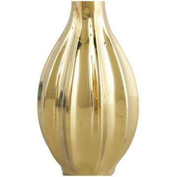 Deco 79 Ceramic Decorative Vase Slim Textured Bottleneck Centerpiece Vases with Varying Patterns, set of 3 Flower Vases for Home Decoration 4" x 4" x 12", Gold