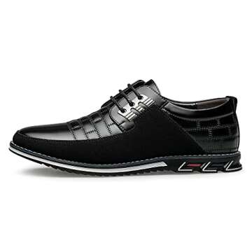 Men's Dress Shoes Wide Width, Comfort Dress Sneakers Men Fashion Business Casual Oxford Shoes Soft Loafers Derby Shoe for Office Working Driving Walking Black, 13