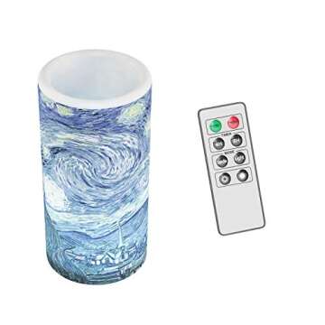 Flameless Candle - Van Gogh Starry Night Battery Operated LED Candle with Remote and Flickering Light - Candles for Home Décor by Lavish Home