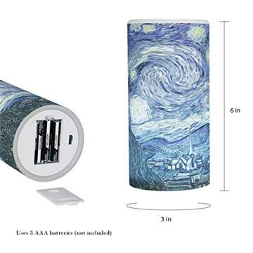 Flameless Candle - Van Gogh Starry Night Battery Operated LED Candle with Remote and Flickering Light - Candles for Home Décor by Lavish Home