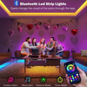 32.8ft Led Strip Lights Smart App Music Sync Color Changing RGB Led Light Strips Bluetooth LED Strips with Remote Led Lights for Bedroom Home Decoration