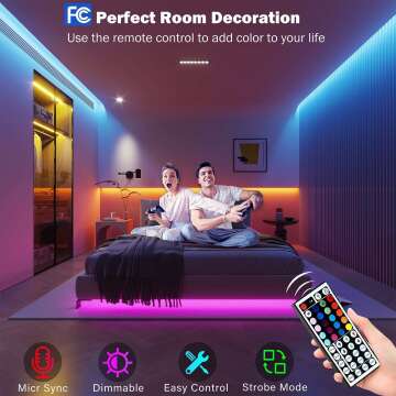 32.8ft Led Strip Lights Smart App Music Sync Color Changing RGB Led Light Strips Bluetooth LED Strips with Remote Led Lights for Bedroom Home Decoration