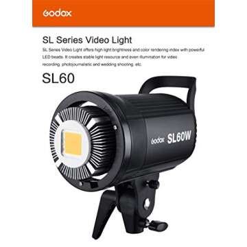 Godox SL-60W, Upgrade Version LED Video Light,CRI95+ Qa>90 5600±300K Bowens Mount Led Continuous Video Light, 433MHz Grouping System