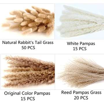 Dried Pampas Grass Decor, 100 Stems Pampas Grass Contains Bunny Tails Dried Flowers, Reed Grass Bouquet for Wedding Boho Flowers Home Table Decor, Rustic Farmhouse Party (17", White and Brown)