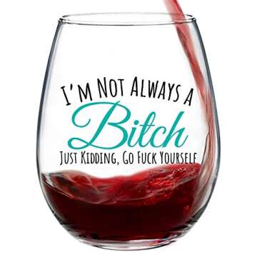 Funny Wine Glass for Women Men | Wine Gifts for Women | Cute Stemless Wine Glass | Funny Christmas Birthday Drinking Glasses for Best Friend BFF | Unique Inappropriate Adult Humor Gift for Wine Lovers