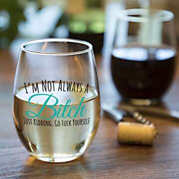 Funny Wine Glass for Women Men | Wine Gifts for Women | Cute Stemless Wine Glass | Funny Christmas Birthday Drinking Glasses for Best Friend BFF | Unique Inappropriate Adult Humor Gift for Wine Lovers